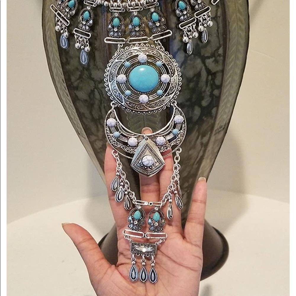.::GoddessWear::. Exotic Turquoise+Silver Bib NEW Statement Necklace - Picture 14 of 16